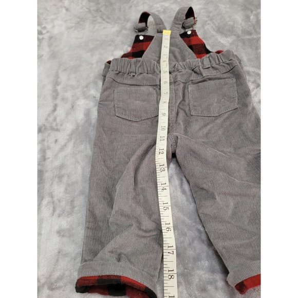 Tommy Bahama baby Gray Corduroy Reindeer plaid Overalls 3-6 months - Picture 7 of 9